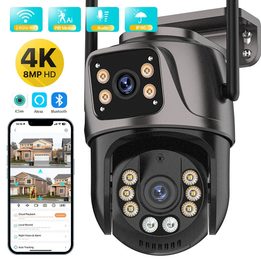 6K HD Three Screen Wifi Security Camera 4K 8MP Outdoor Wirelss PTZ IP Camera Ai Human Detect Video Surveillance Icsee APP