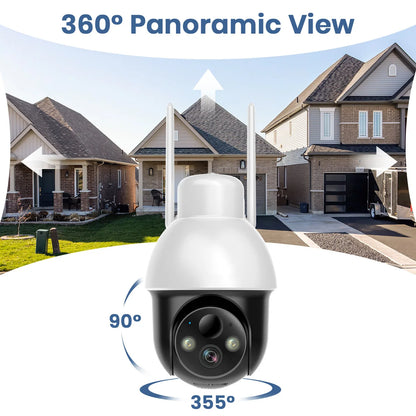 3MP PTZ Solar Security Camera Built-In Battery Wireless 2.4Ghz WIFI Camera PIR AI Detection 2-Way Audio Outdoor CCTV Camera