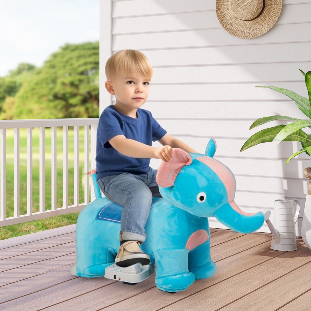 Gioco Cavalcabile Elettrico Bambini Con Ruote Flessibili Rivestimento Lavabile, Peluche Cavalcabile 3 Dimensioni