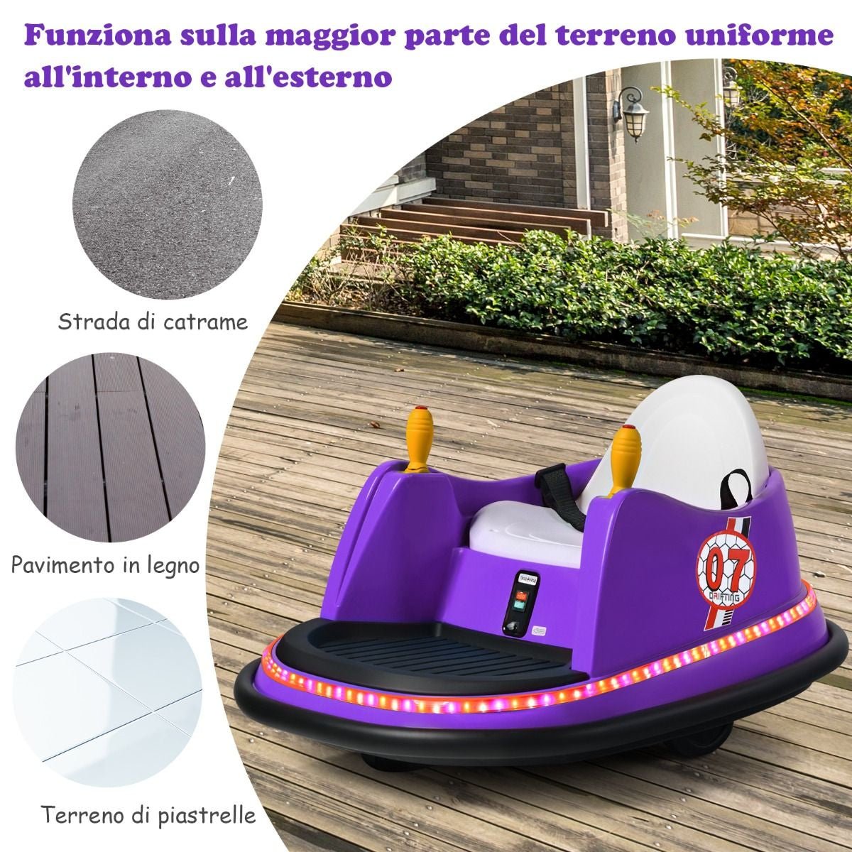 Macchina per Autoscontri per Bambini Con Luci Colorate, Macchina Elettrica Autoscontri 6 V Con Musica 4 Colori