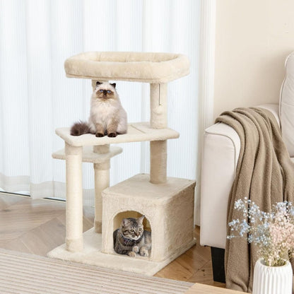Albero per Gatti a 4 Piani Con Tiragraffi E Pallina Di Peluche, Torre per Gatti Con Piattaforma per Saltare Beige/Grigio