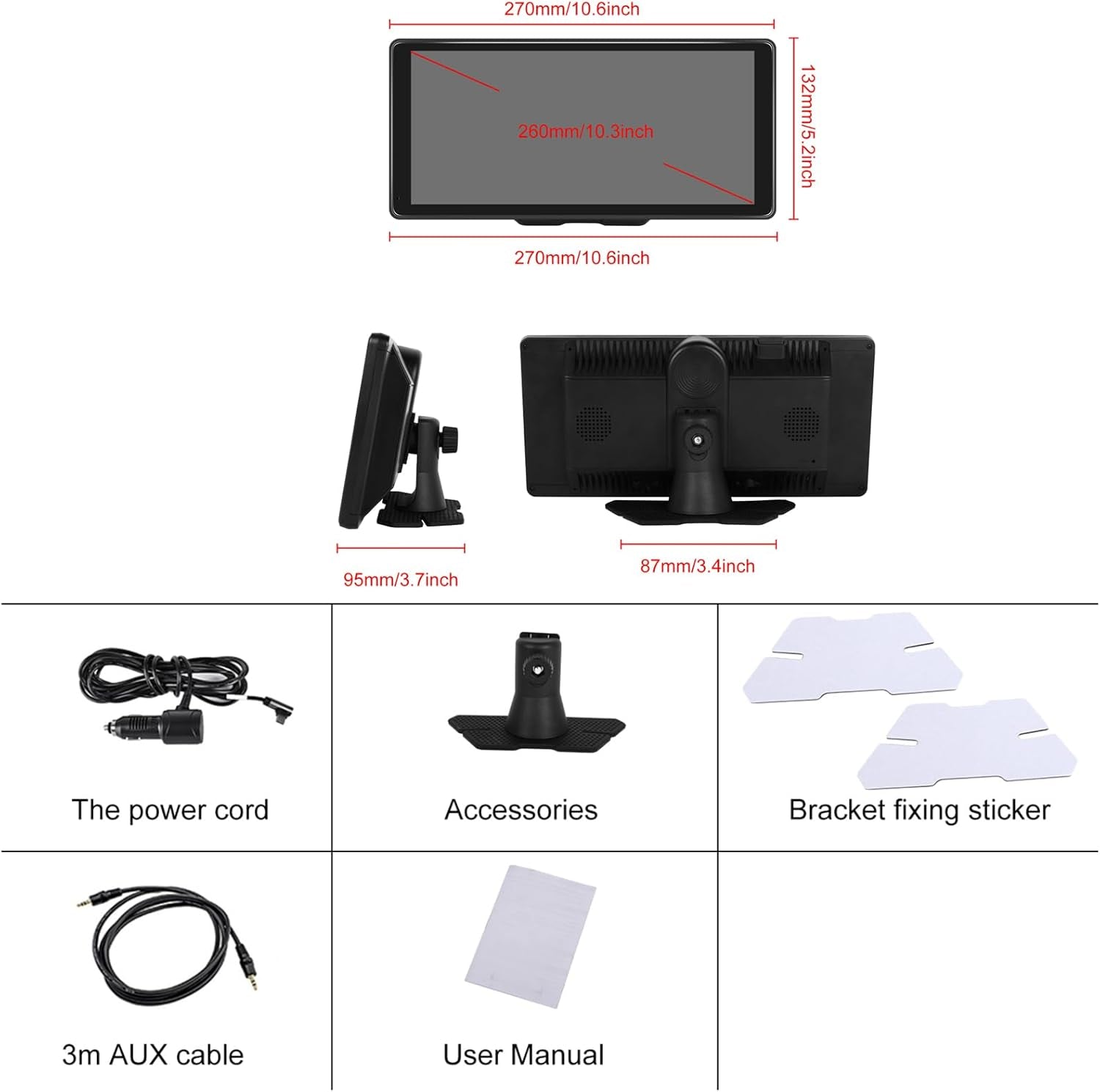 Portatile Autoradio Schermo Carplay Senza Fili Android Auto Wireless, 10,36 Pollici Lettore per Auto Cruscotto Radio Touch Screen Bluetooth Airplay Mirror Link Display Carplay Auto FM/AUX/TF