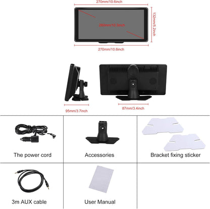 Portatile Autoradio Schermo Carplay Senza Fili Android Auto Wireless, 10,36 Pollici Lettore per Auto Cruscotto Radio Touch Screen Bluetooth Airplay Mirror Link Display Carplay Auto FM/AUX/TF