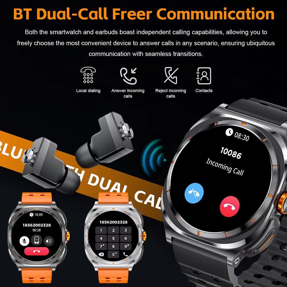 2025 2 in 1 Music Play Sports Smart Watch with Earbuds NFC Watches TWS Bluetooth Earphone Heart Rate Monitor Fitness Smartwatch