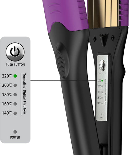 Piastra per Capelli Frisee,  Piastra per Capelli Ondulati Professionale Con 4 Piastre Piatte in Titanio Intercambiabili Piastra Frisè, Rivestimento in Tourmaline Ceramic (Viola)