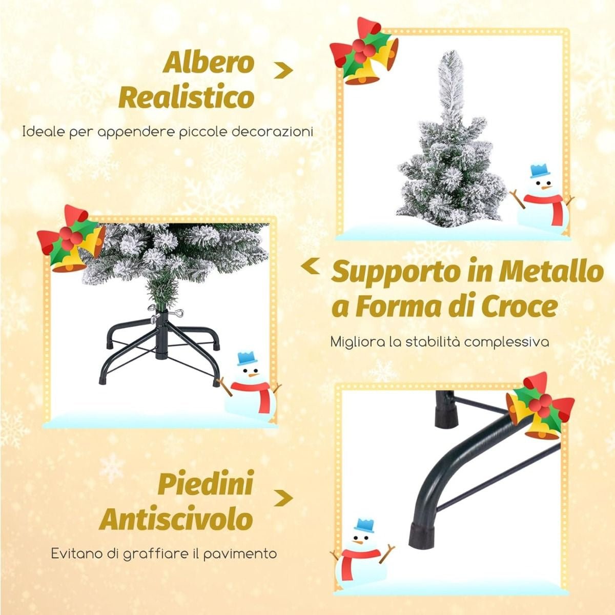 Albero Di Natale Artificiale Da 120Cm, Albero Di Natale Imbiancato Con 240 Rami Supporto Metallico Pieghevole
