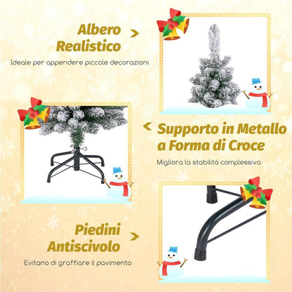 Albero Di Natale Artificiale Da 120Cm, Albero Di Natale Imbiancato Con 240 Rami Supporto Metallico Pieghevole