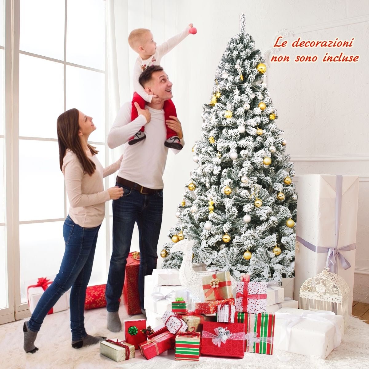 Albero Di Natale Innevato 225 Cm, Albero Di Natale Artificiale Non Illuminato E Con Cerniere