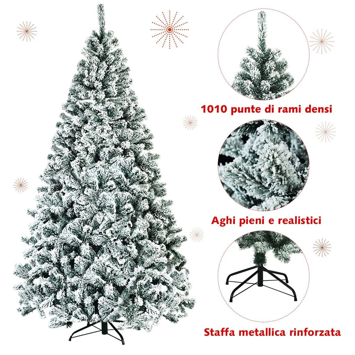 Albero Di Natale Innevato 225 Cm, Albero Di Natale Artificiale Non Illuminato E Con Cerniere