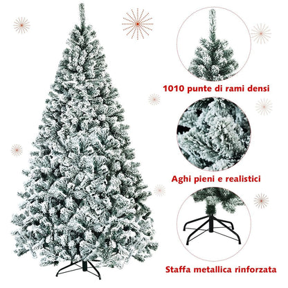 Albero Di Natale Innevato 225 Cm, Albero Di Natale Artificiale Non Illuminato E Con Cerniere