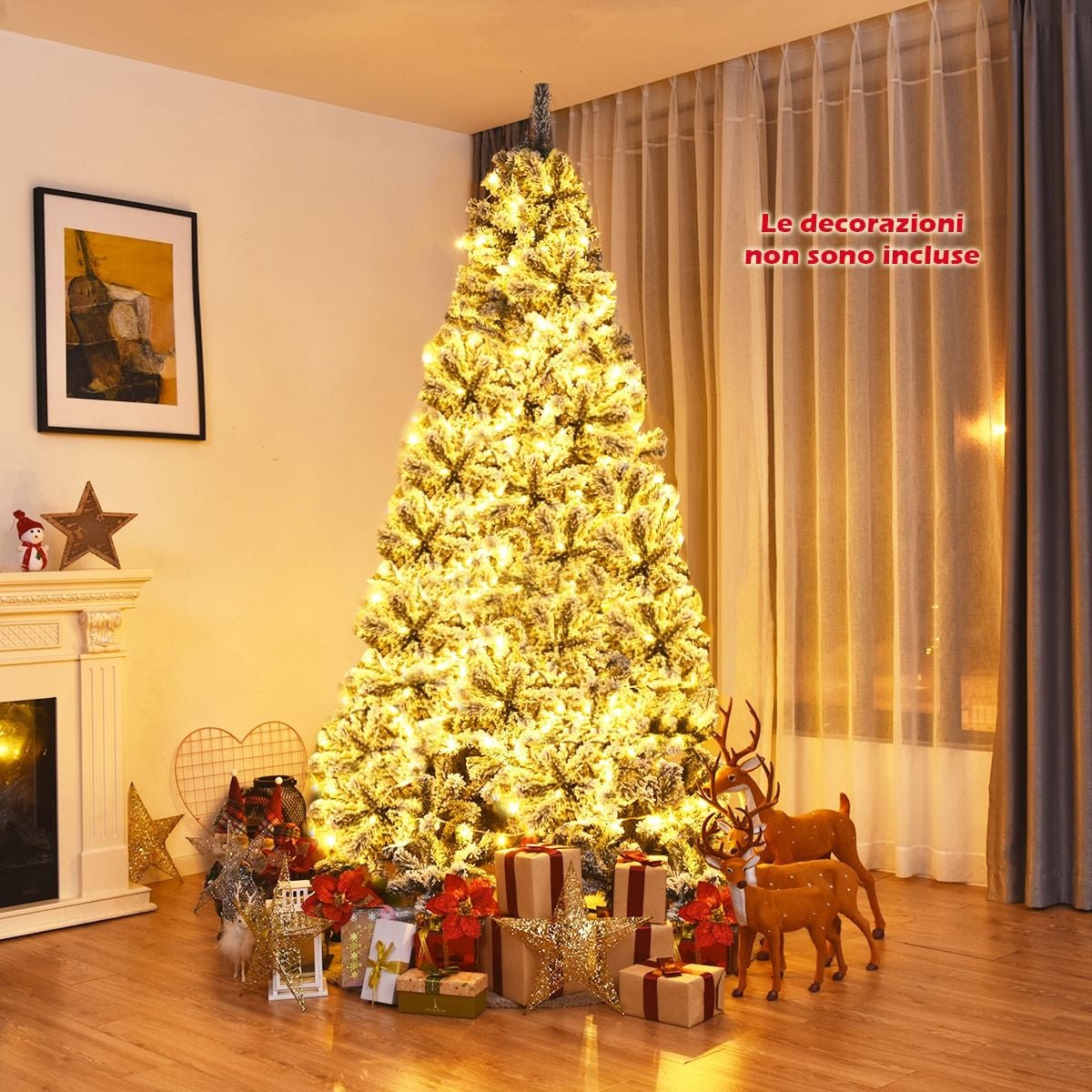 Albero Di Natale Innevato 225 Cm, Albero Di Natale Artificiale Non Illuminato E Con Cerniere