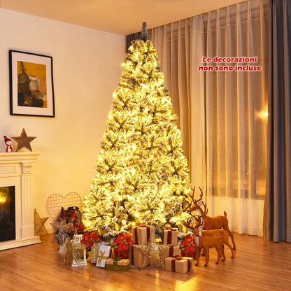 Albero Di Natale Innevato 225 Cm, Albero Di Natale Artificiale Non Illuminato E Con Cerniere