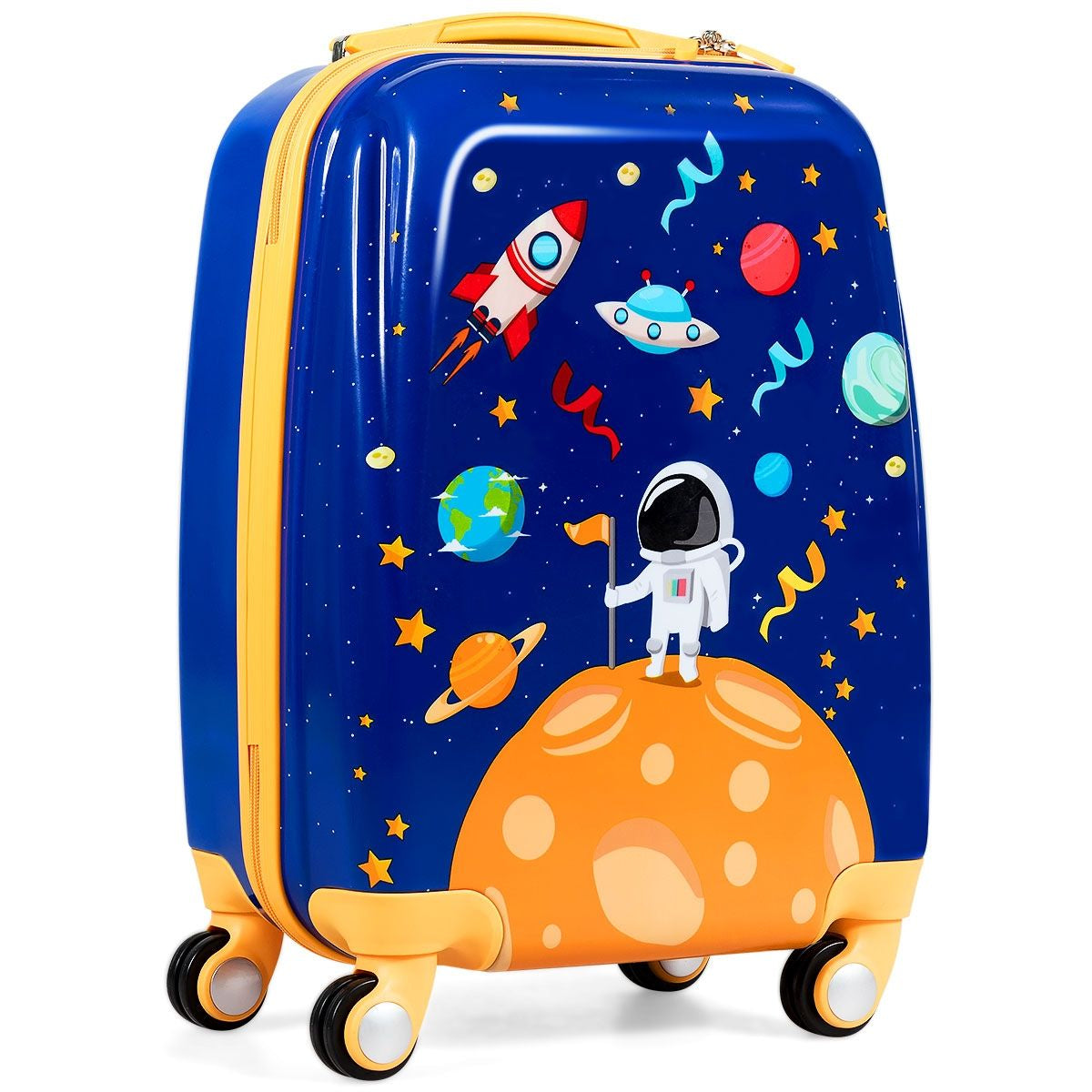 Set 2 Pezzi Bagagli per Bambini Da Viaggio Con Ruote Girevole Girevole 18" Trolley Bimbo + 12" Zaino Blu Scuro