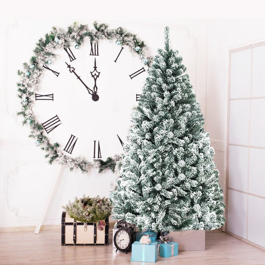 Albero Di Natale Innevato 180Cm Con Cerniere Base Di Metallo, Albero Di Natale Artificiale Non Illuminato