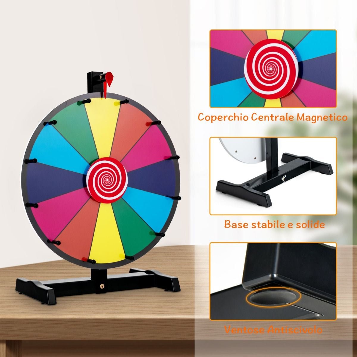 Ruota Dei Premi Da Tavolo Con Pennarello E Cancellino, Ruota Della Fortuna Personalizzabile 26X18X39,5Cm/31X20,5X49Cm