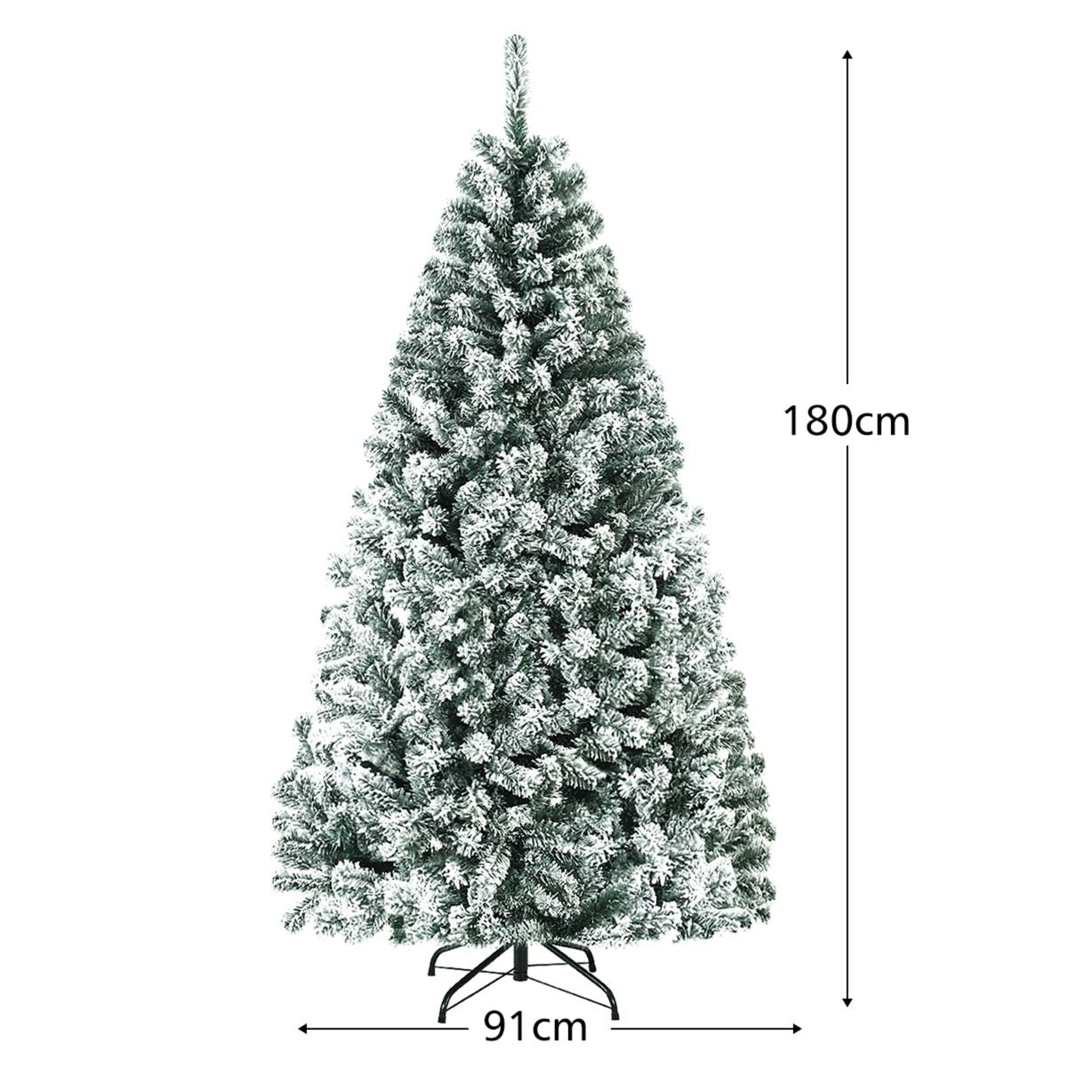 Albero Di Natale Innevato 180Cm Con Cerniere Base Di Metallo, Albero Di Natale Artificiale Non Illuminato