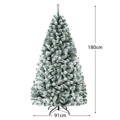 Albero Di Natale Innevato 180Cm Con Cerniere Base Di Metallo, Albero Di Natale Artificiale Non Illuminato