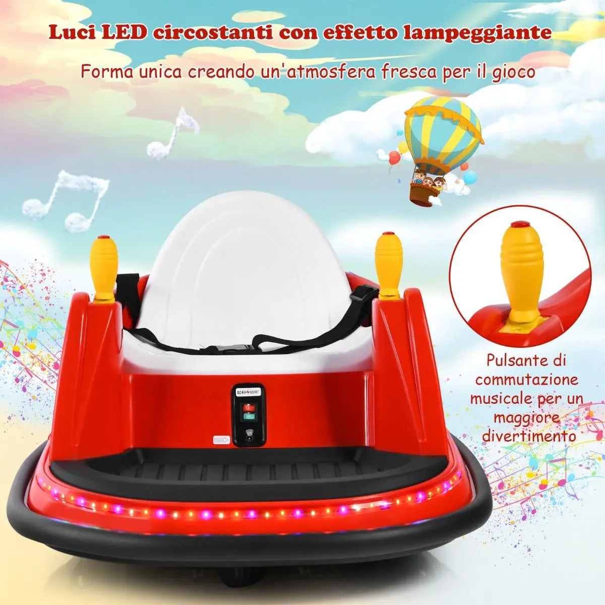 Macchina per Autoscontri per Bambini Con Luci Colorate, Macchina Elettrica Autoscontri 6 V Con Musica 4 Colori