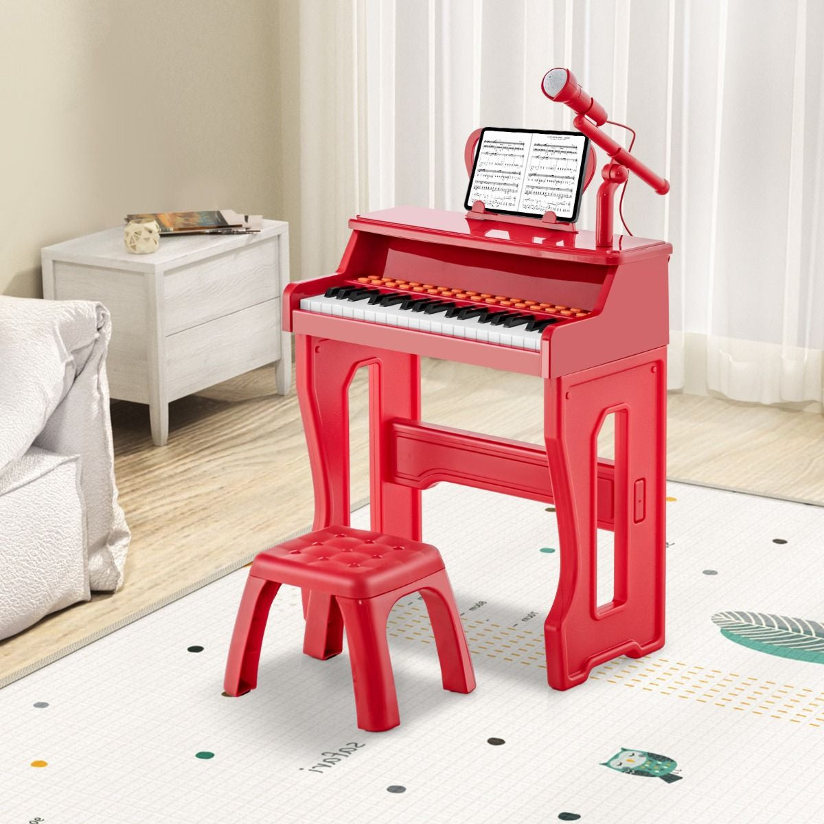 Pianoforte a 37 Tasti per Bambini Con Microfono Regolabile Supporto per Spartiti Rimovibile, Strumento Musicale 2 Colori