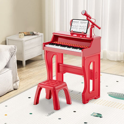 Pianoforte a 37 Tasti per Bambini Con Microfono Regolabile Supporto per Spartiti Rimovibile, Strumento Musicale 2 Colori
