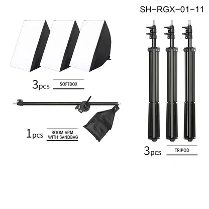 3Pcs Softbox with Sandbag Professional Photography Photo Studio Softbox Lights Lighting Kit Equipment Boom Arm