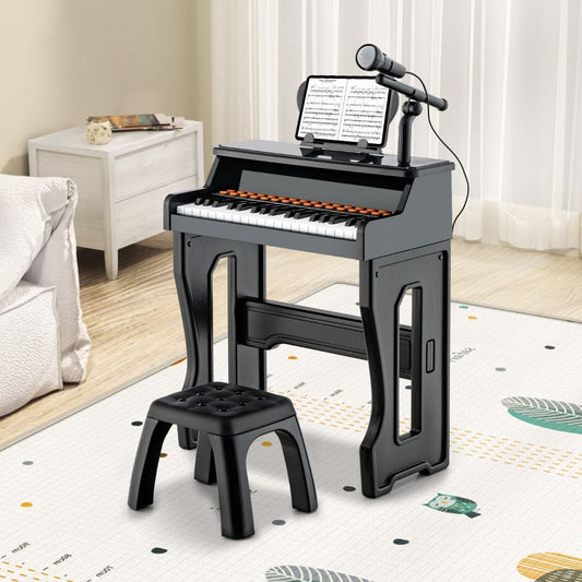Pianoforte a 37 Tasti per Bambini Con Microfono Regolabile Supporto per Spartiti Rimovibile, Strumento Musicale 2 Colori