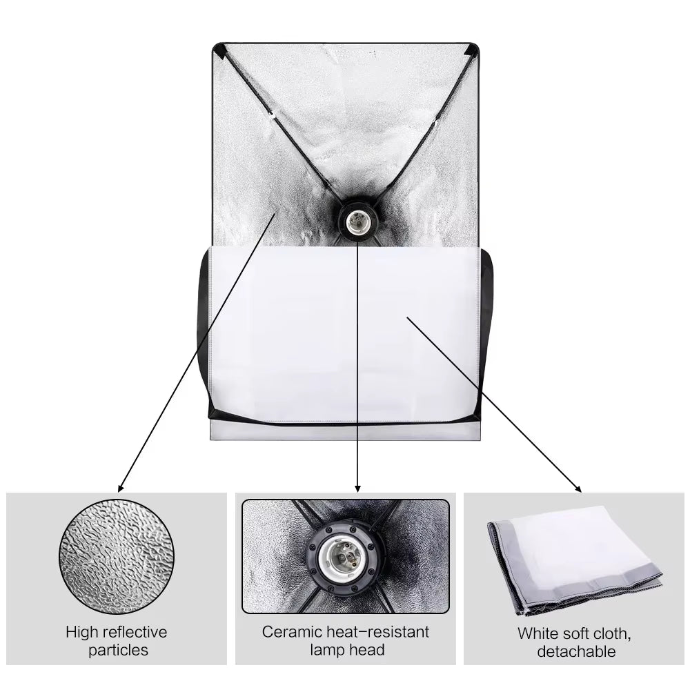 3Pcs Softbox with Sandbag Professional Photography Photo Studio Softbox Lights Lighting Kit Equipment Boom Arm