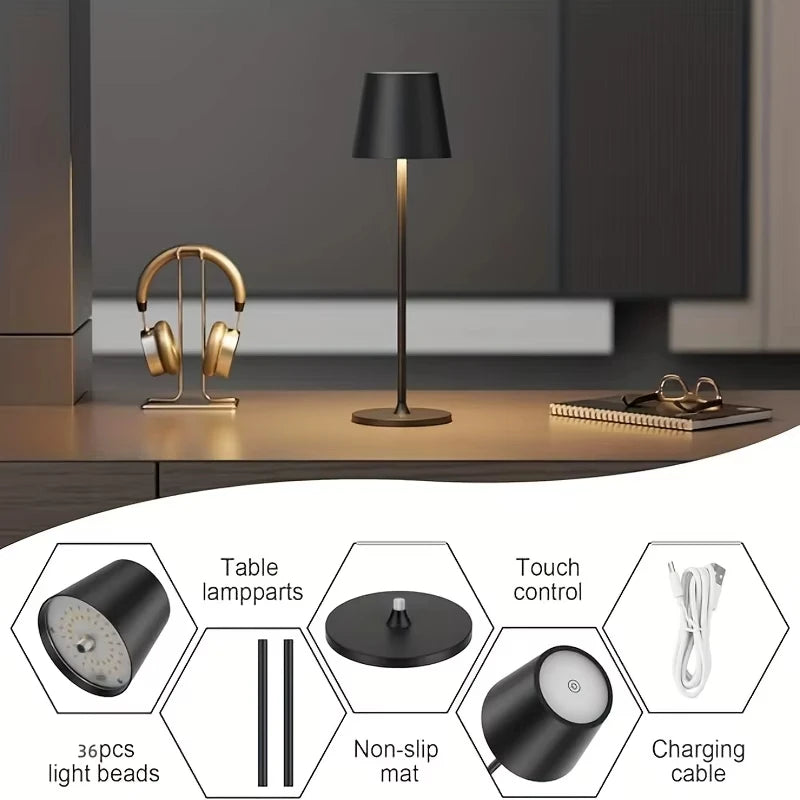 Cordless Rechargeable Led Table Lamp Touch Sensor Desktop Night Light 3 Levels Dimmable for Restaurant Hotel Bar Decor Lights