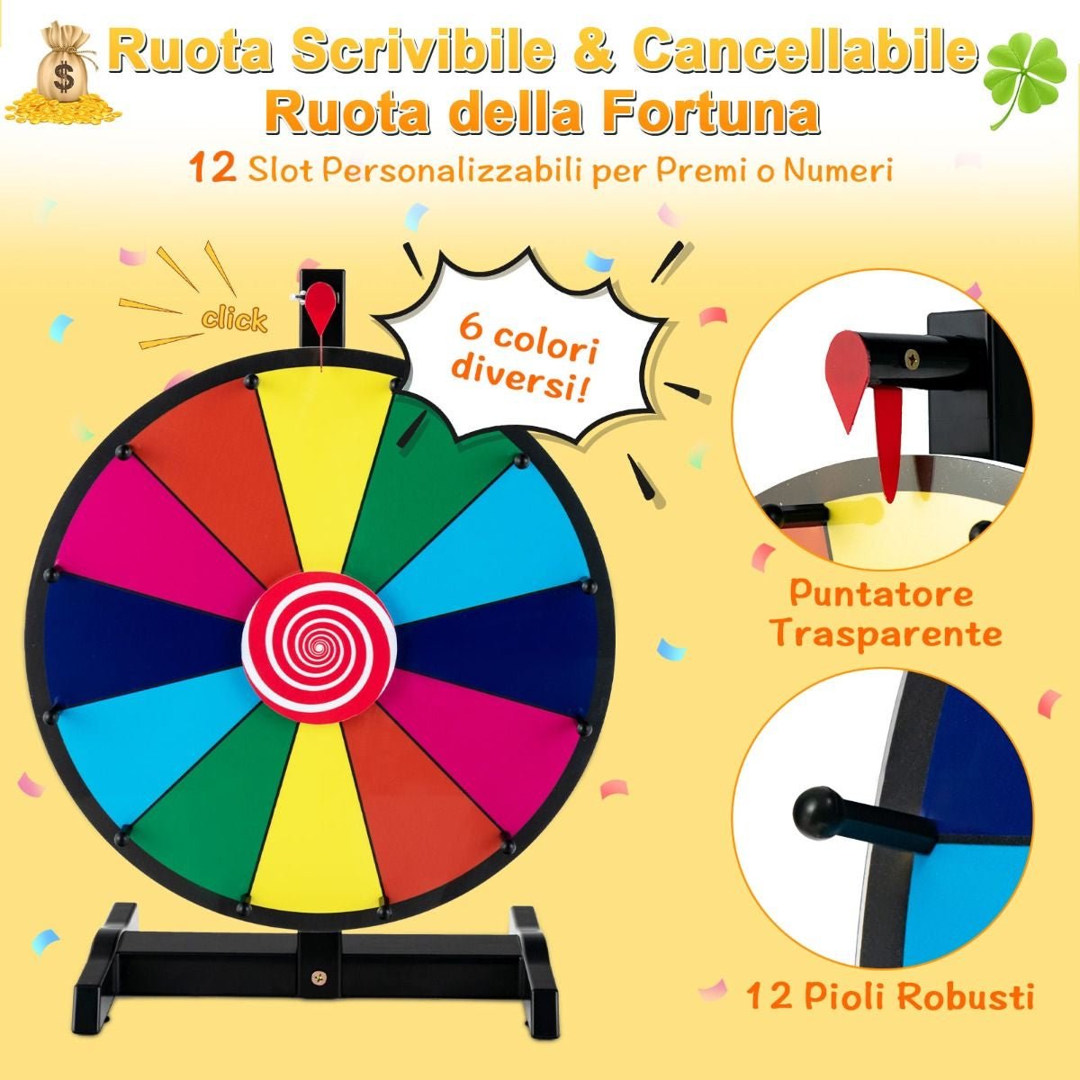 Ruota Dei Premi Da Tavolo Con Pennarello E Cancellino, Ruota Della Fortuna Personalizzabile 26X18X39,5Cm/31X20,5X49Cm