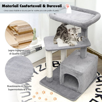 Albero per Gatti a 4 Piani Con Tiragraffi E Pallina Di Peluche, Torre per Gatti Con Piattaforma per Saltare Beige/Grigio
