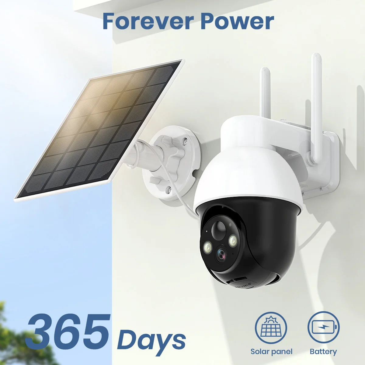 3MP PTZ Solar Security Camera Built-In Battery Wireless 2.4Ghz WIFI Camera PIR AI Detection 2-Way Audio Outdoor CCTV Camera