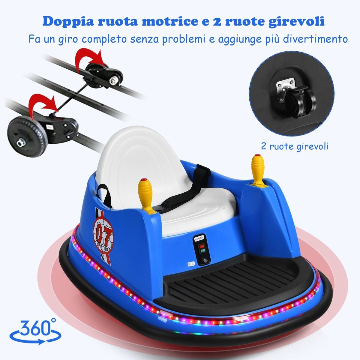 Macchina per Autoscontri per Bambini Con Luci Colorate, Macchina Elettrica Autoscontri 6 V Con Musica 4 Colori