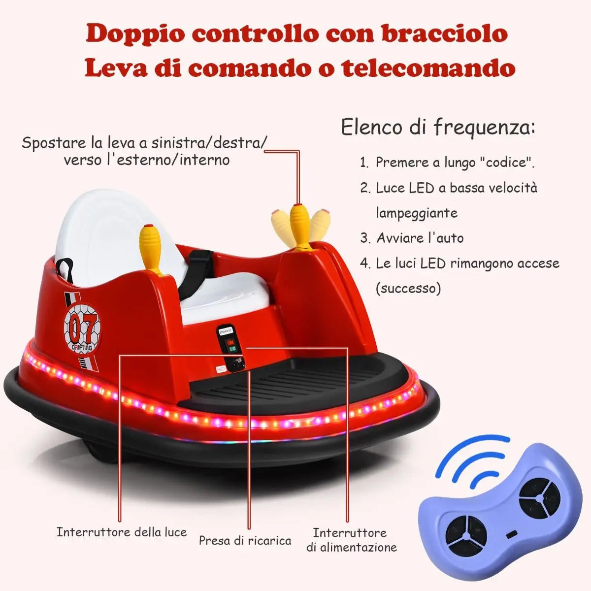 Macchina per Autoscontri per Bambini Con Luci Colorate, Macchina Elettrica Autoscontri 6 V Con Musica 4 Colori