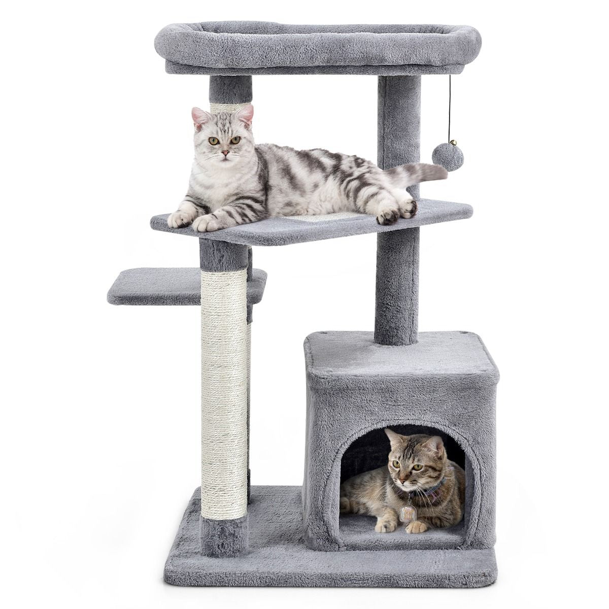 Albero per Gatti a 4 Piani Con Tiragraffi E Pallina Di Peluche, Torre per Gatti Con Piattaforma per Saltare Beige/Grigio