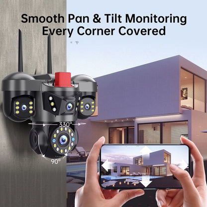 10K 20MP UHD Outdoor Wifi IP Camera 16X Zoom 4 Lens 4 Screens Ai Auto Tracking Security Protection PTZ CCTV Video Surveillance