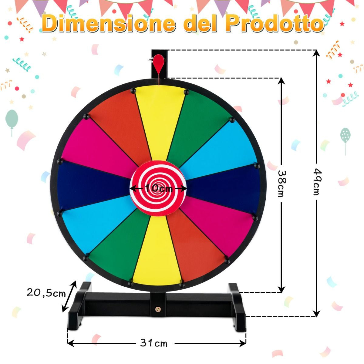 Ruota Dei Premi Da Tavolo Con Pennarello E Cancellino, Ruota Della Fortuna Personalizzabile 26X18X39,5Cm/31X20,5X49Cm