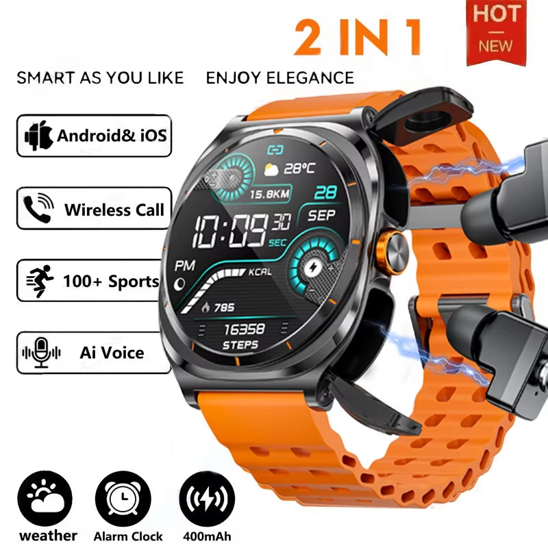 2025 2 in 1 Music Play Sports Smart Watch with Earbuds NFC Watches TWS Bluetooth Earphone Heart Rate Monitor Fitness Smartwatch