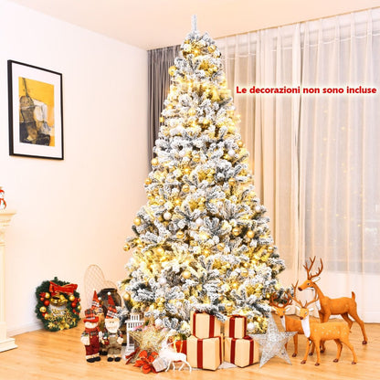Albero Di Natale Innevato 270Cm Con Cerniere Base Di Metallo, Albero Di Natale Artificiale Non Illuminato Verde