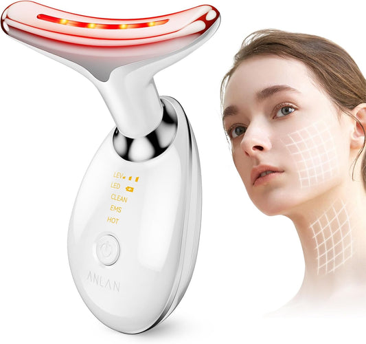 Dispositivo Di Bellezza Antirughe, Impacco Caldo a 45 ℃ Terapia Della Luce Massaggiatore Viso EMS Lifting Del Collo Rassodante per Tonificare Il Viso,Timer Di Spegnimento Di 5 Minuti