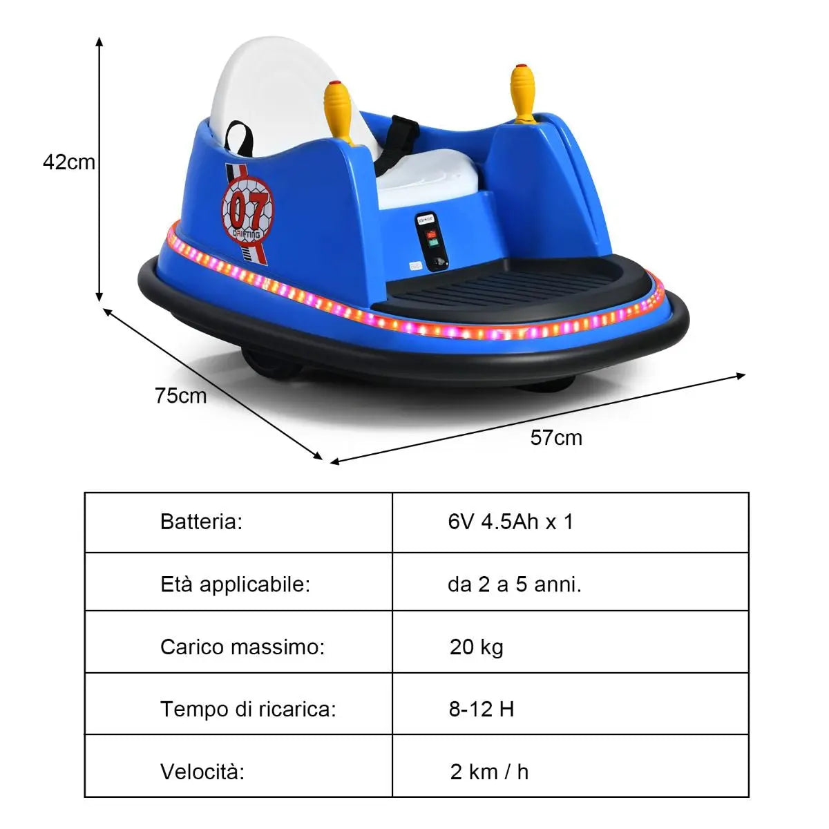 Macchina per Autoscontri per Bambini Con Luci Colorate, Macchina Elettrica Autoscontri 6 V Con Musica 4 Colori