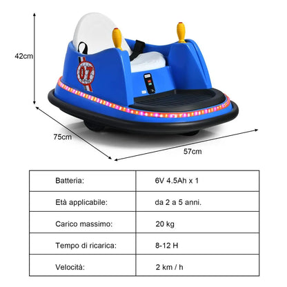 Macchina per Autoscontri per Bambini Con Luci Colorate, Macchina Elettrica Autoscontri 6 V Con Musica 4 Colori