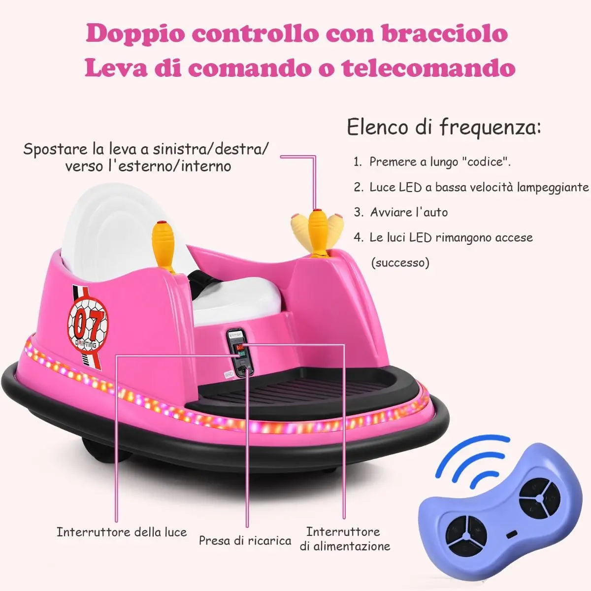 Macchina per Autoscontri per Bambini Con Luci Colorate, Macchina Elettrica Autoscontri 6 V Con Musica 4 Colori