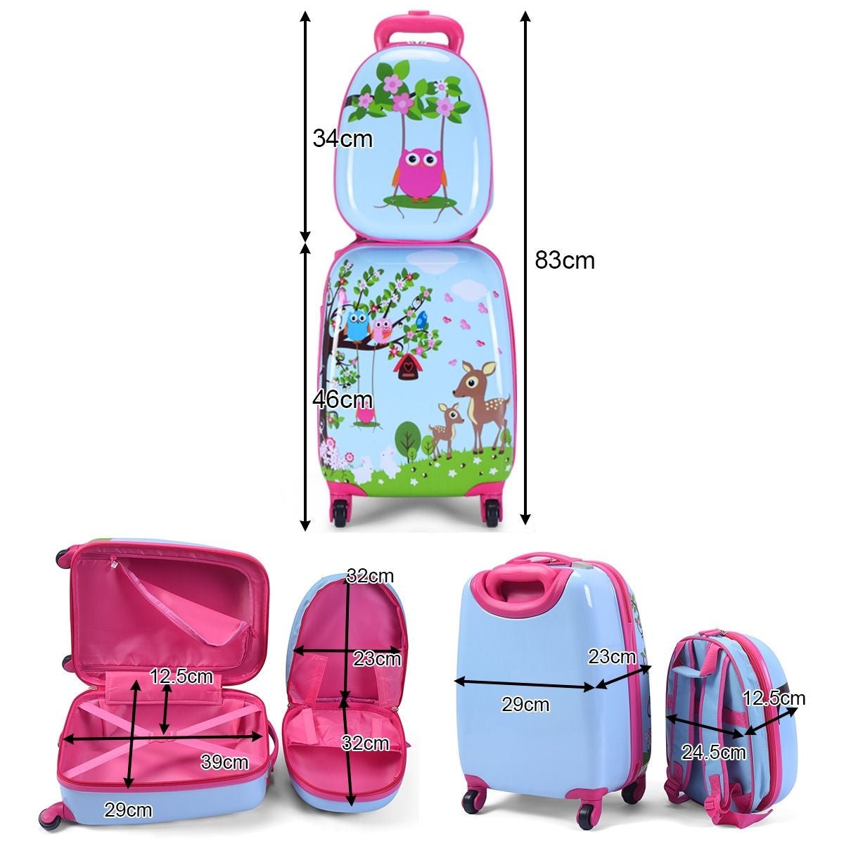 Set 2 in 1 Bagaglio Viaggio per Bambini Con Ruote + Zaino Valigetta Bimbo E Zaino Blu