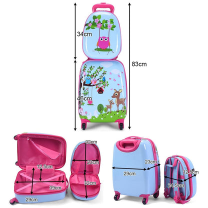 Set 2 in 1 Bagaglio Viaggio per Bambini Con Ruote + Zaino Valigetta Bimbo E Zaino Blu