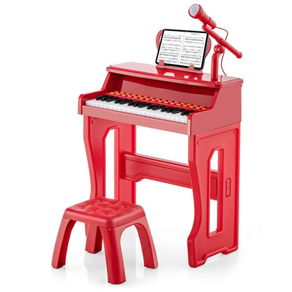Pianoforte a 37 Tasti per Bambini Con Microfono Regolabile Supporto per Spartiti Rimovibile, Strumento Musicale 2 Colori