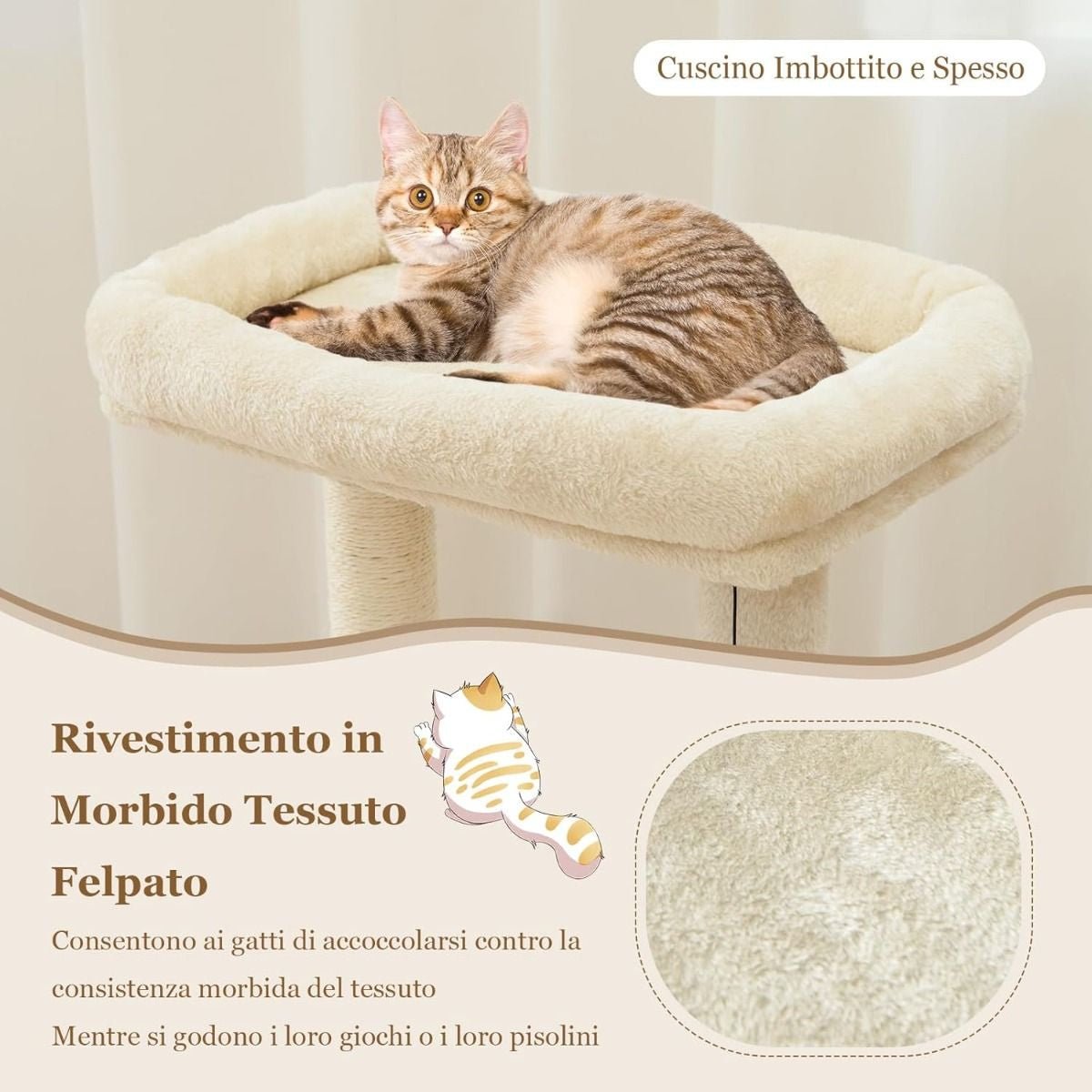 Albero per Gatti a 4 Piani Con Tiragraffi E Pallina Di Peluche, Torre per Gatti Con Piattaforma per Saltare Beige/Grigio