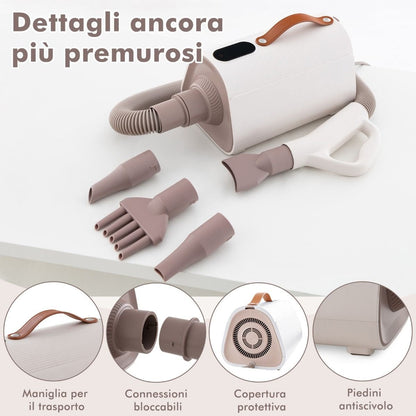 Phon per Cani E Gatti Con Funzione Ionica Negativa Temperatura Flusso D'Aria Regolabili, Asciugatore per Peli Di Cani