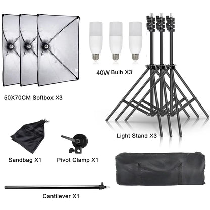 3Pcs Softbox with Sandbag Professional Photography Photo Studio Softbox Lights Lighting Kit Equipment Boom Arm