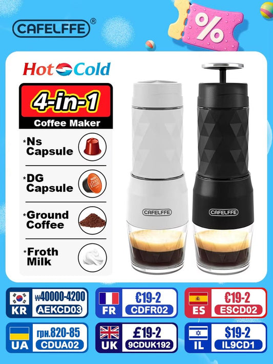 3 In1 Portable Coffee Machine Hot/Cold Water Manual Espresso Maker for Capsule & Ground Hand Press Brewer Hiking Travel
