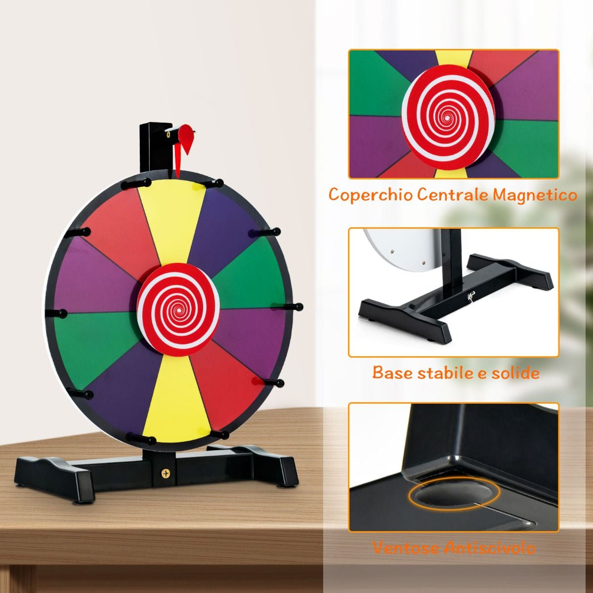 Ruota Dei Premi Da Tavolo Con Pennarello E Cancellino, Ruota Della Fortuna Personalizzabile 26X18X39,5Cm/31X20,5X49Cm
